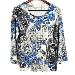 Alfred Dunner Blue Floral Paisley Long Sleeve Blouse